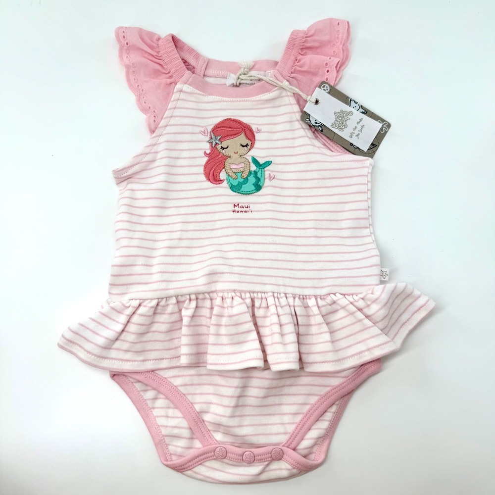 Earth Nymph Mermaid Romper Dress Baby Girl 6-12M Pink NWT Striped Maui Hawaii